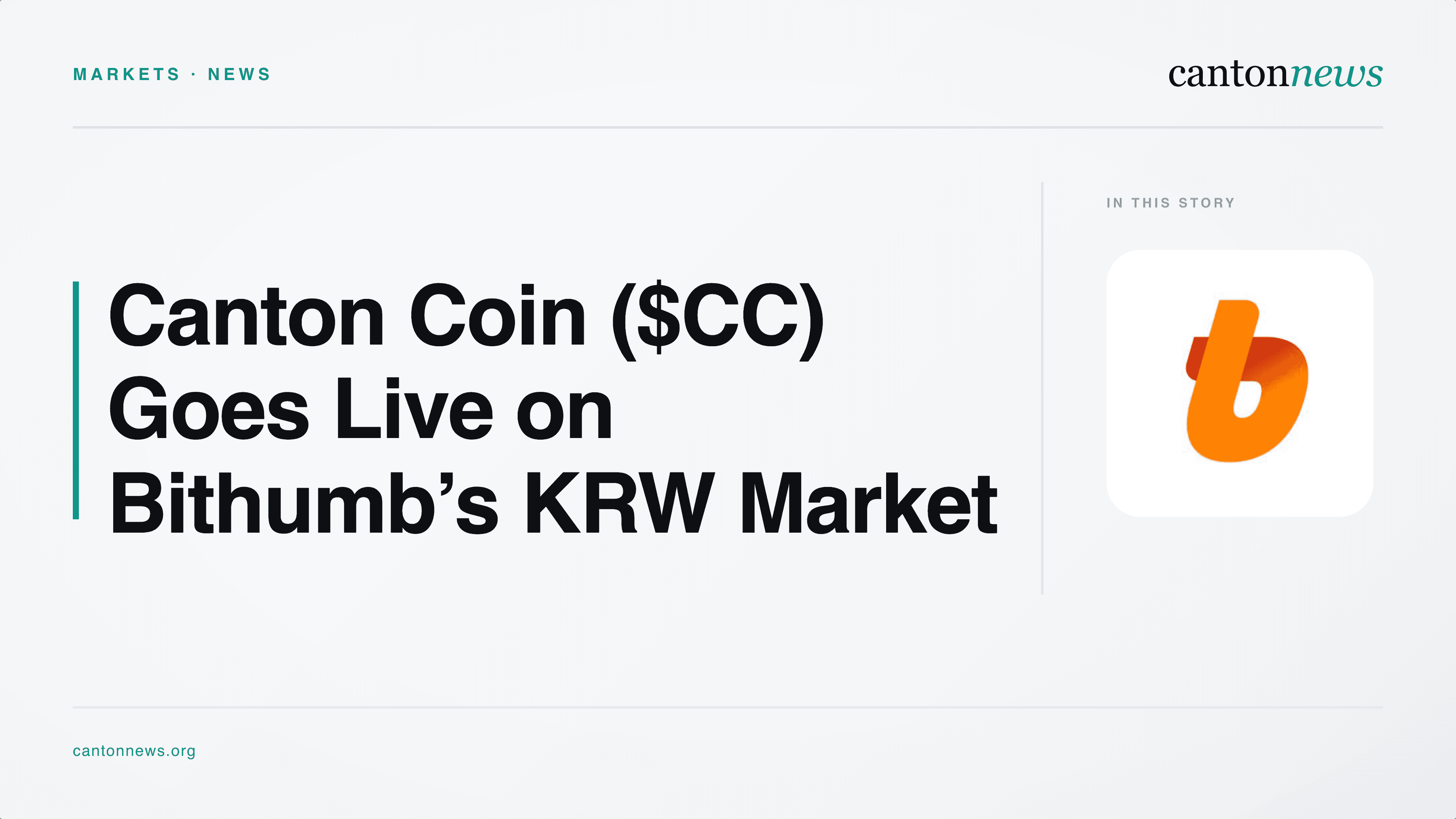 Bithumb Lists Canton Coin ($CC) on Korean Won Market